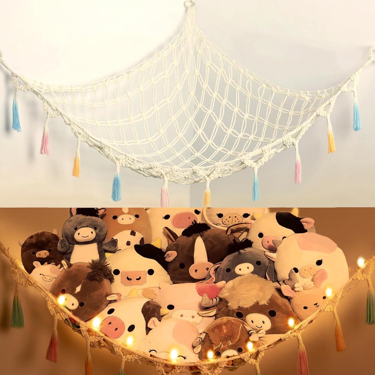 Stuffed Animal Net or Hammock with Light - Beige (55"*55"*72")